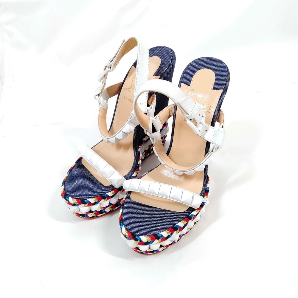 Christian Louboutin Cataclou espadrille wedge denim white sandals size 36 NEW